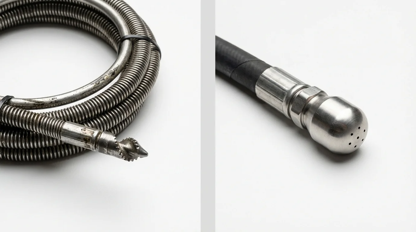 Drain snake cable and hydro jetting nozzle used for drain cleaning in Sibley, IA