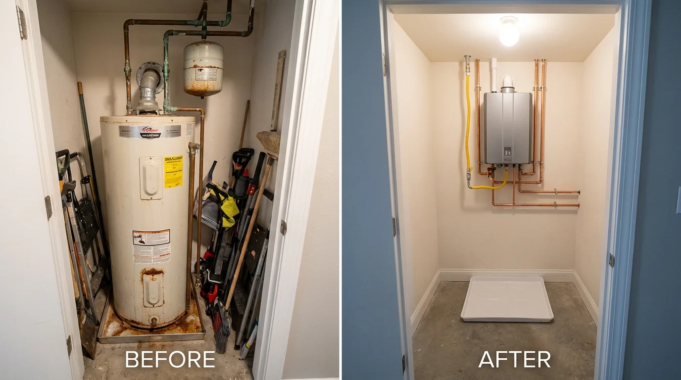 Tank water heater versus wall-mounted tankless unit comparison for Sibley, IA homeowners