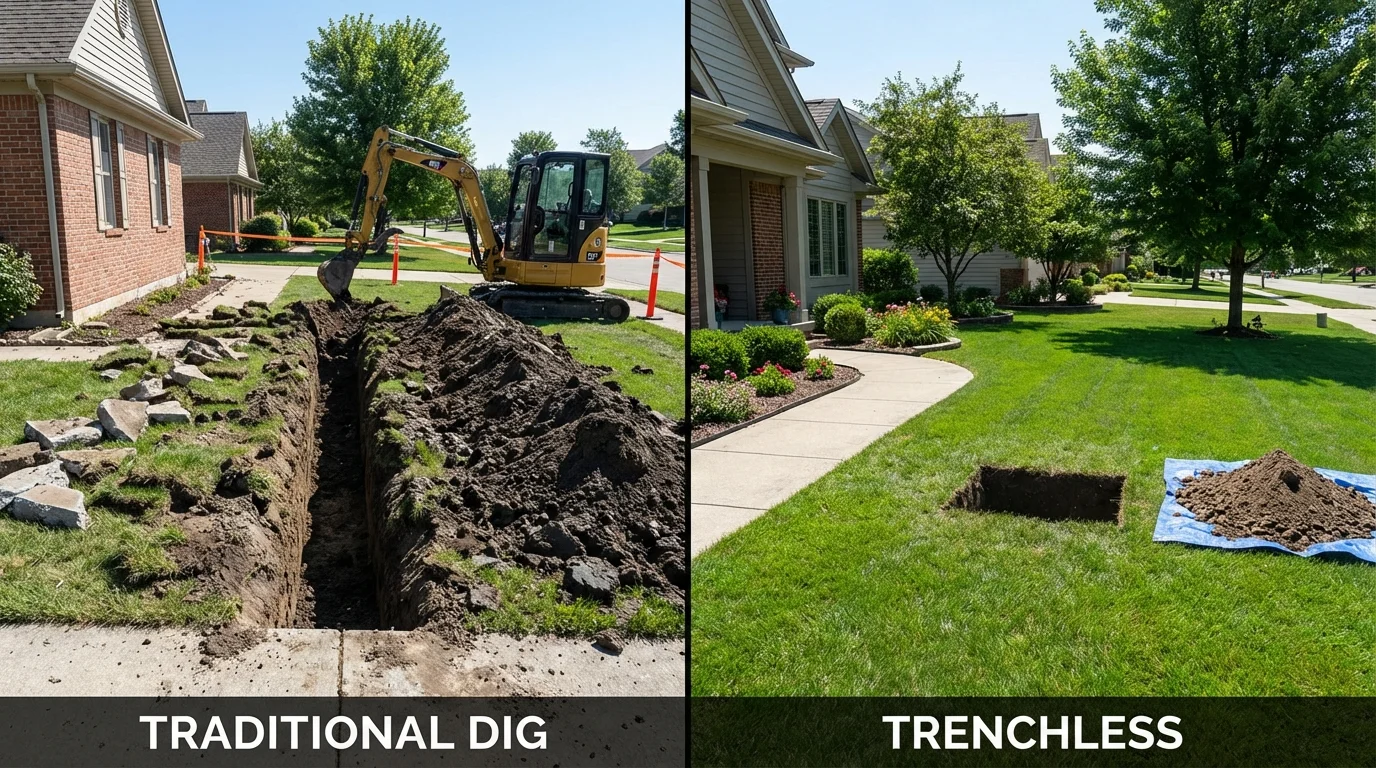 Trenchless sewer repair with minimal yard damage versus traditional excavation in Sibley, IA
